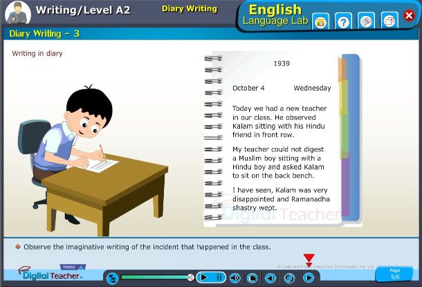 Diary writing activity on english language lab software